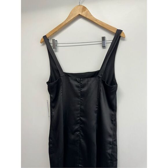 AQUA Mini Satin Dress Size Large Black‎ Square Neck Sleeves Exclusive NWT - Picture 10 of 13